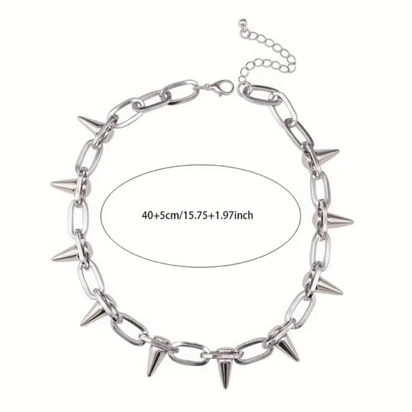 Gothic Silver Spike Necklace Y2K Punk Necklace Boho Grunge Chain Unisex - Picture 4 of 7